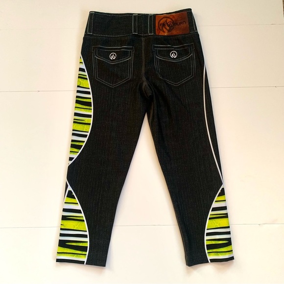 INKnBURN Pants & Jumpsuits Inknburn Chenille Denim Look Crop Workout Leggings Neon Green